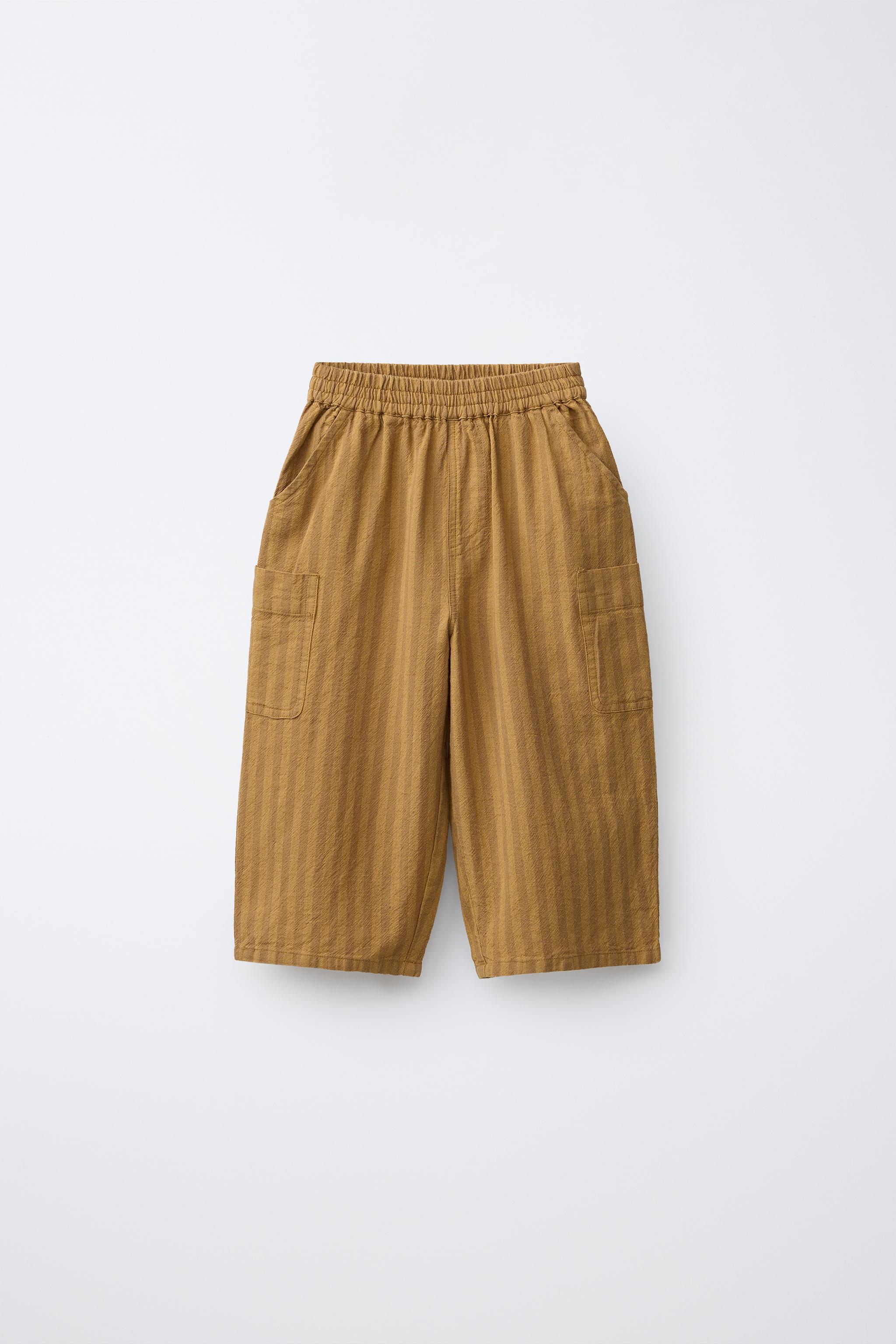STRIPED COTTON LINEN CARGO PANTS